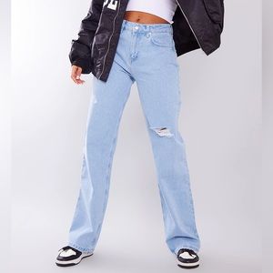 PrettyLittleThing Tall Light Blue Denim Mid Rise Distressed Jean - 6